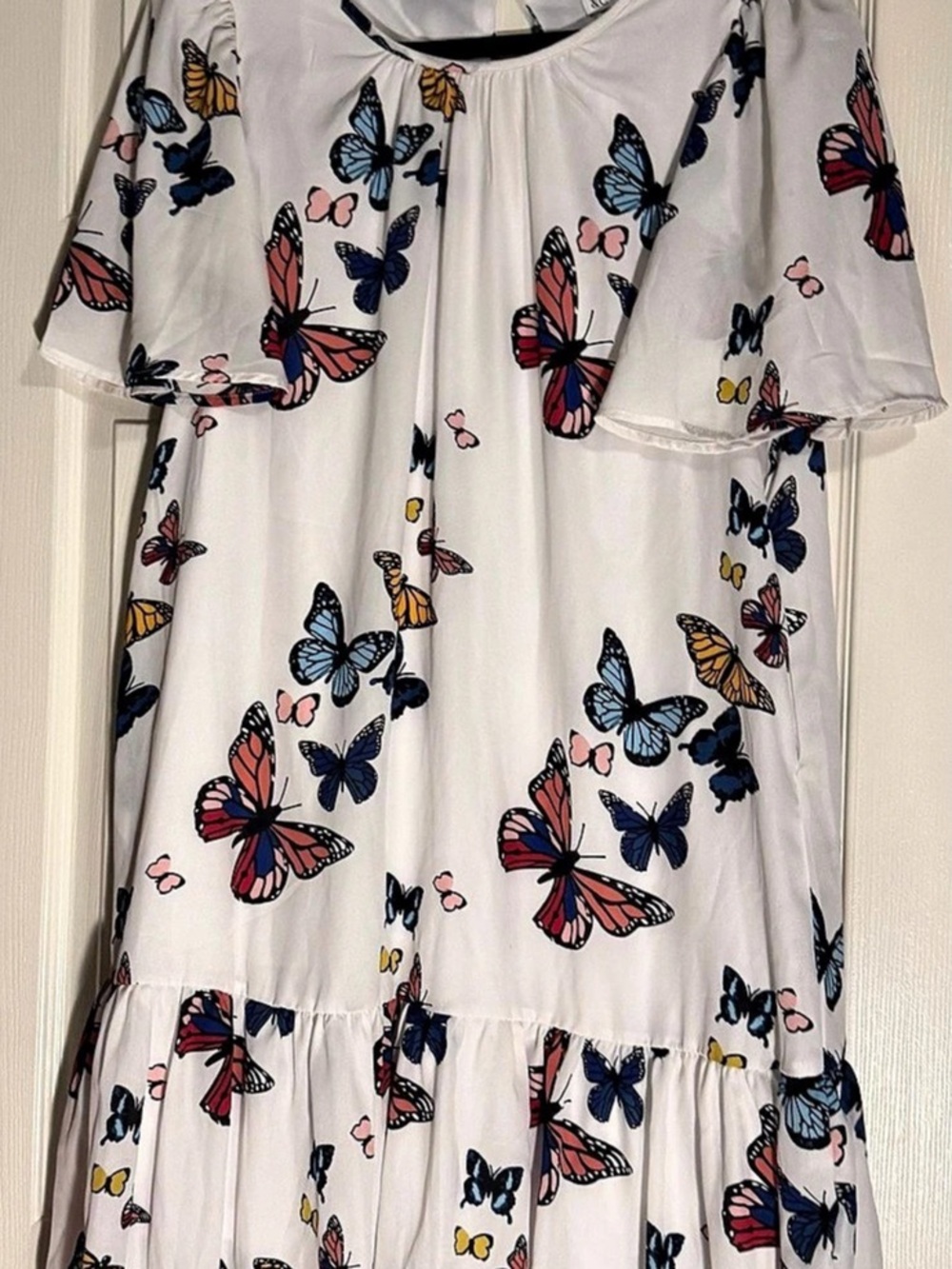 NY&C Butterfly Print Mini Dress White & Blue Size Large NWT
